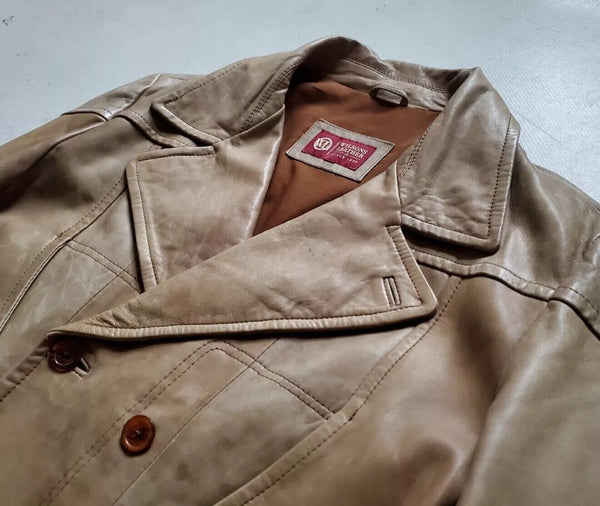 Vintage Wilsons Leather Pea Coat Jacket Mens M Original 60s Pale Tan