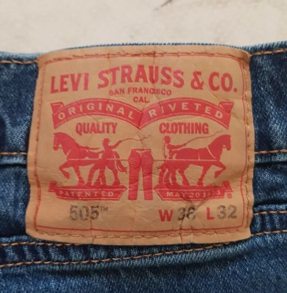 LEVIS 505 Jeans Mens W 36 L 32 Vintage Blue Stretch Denim Red Tab Regular Fit