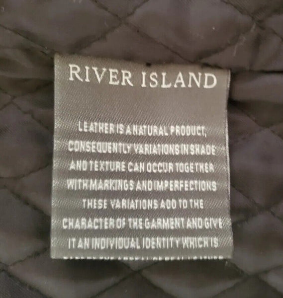 RIVER ISLAND Leather Jacket Pea Coat Mens S Black Heavyweight