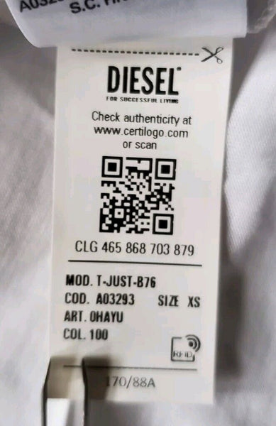DIESEL T Shirt Tshirt Mens XS Alphabet White Cotton Regular Fit New With Tags