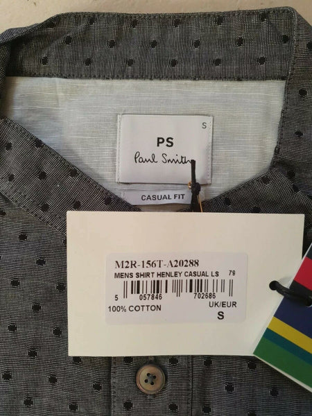 PAUL SMITH GRANDAD SHIRT Henley Grey Polkadot Mens S Rrp £145