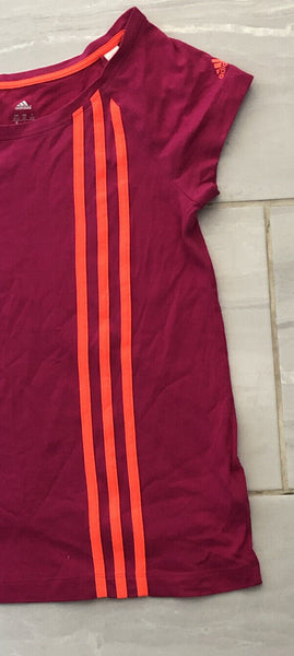 ADIDAS T Shirt Tshirt Womens XS Pink Stretch Triple Stripe In Orange