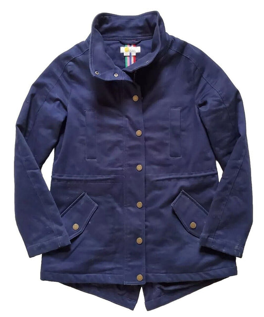 BODEN Classic Field Jacket Womens Uk 8 Navy Blue Canvas Raincoat