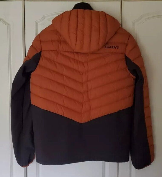 Gandys Explorer Puffer Jacket Coat Mens M Womens L Orange Grey Hooded Quilted