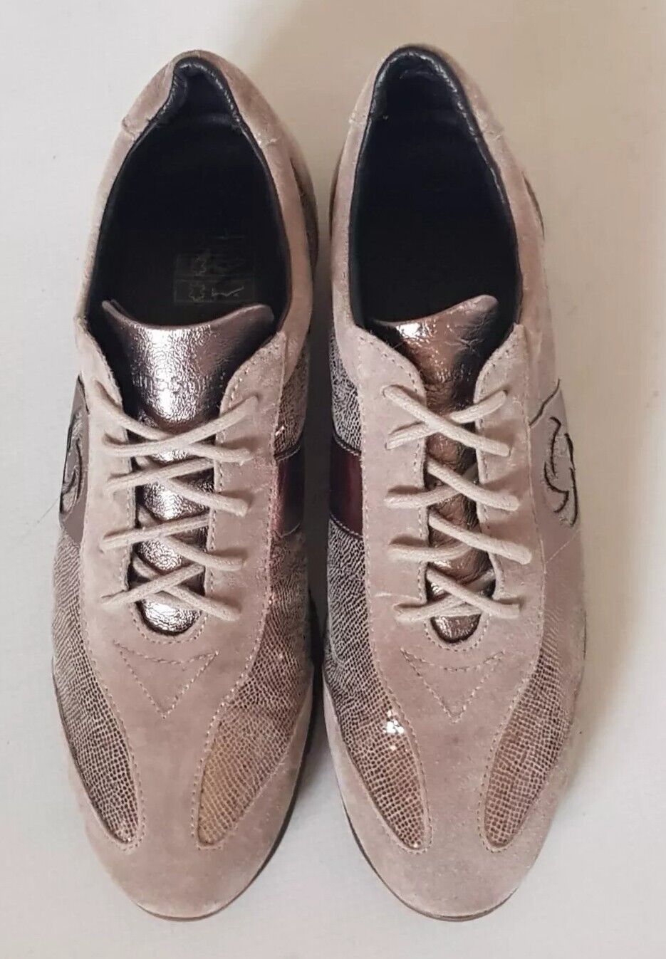 SAMSONITE Trainers Womens UK 5.5 EU 39 Mocha Suede Gold Glitter Rrp £90 New
