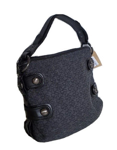 DKNY Handbag Jacquard Grey Black Leather Trim