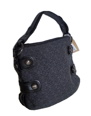 DKNY Handbag Jacquard Grey Black Leather Trim