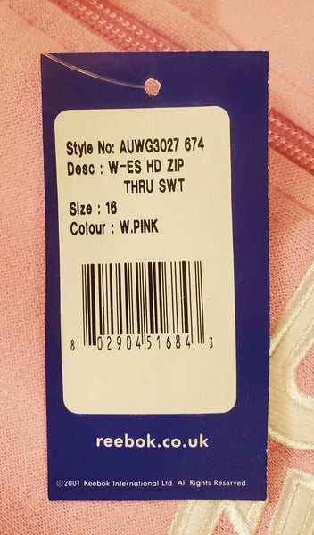 Reebok Full Zip Hoodie Jacket Womens UK 16 Pink Cropped Spellout Logo