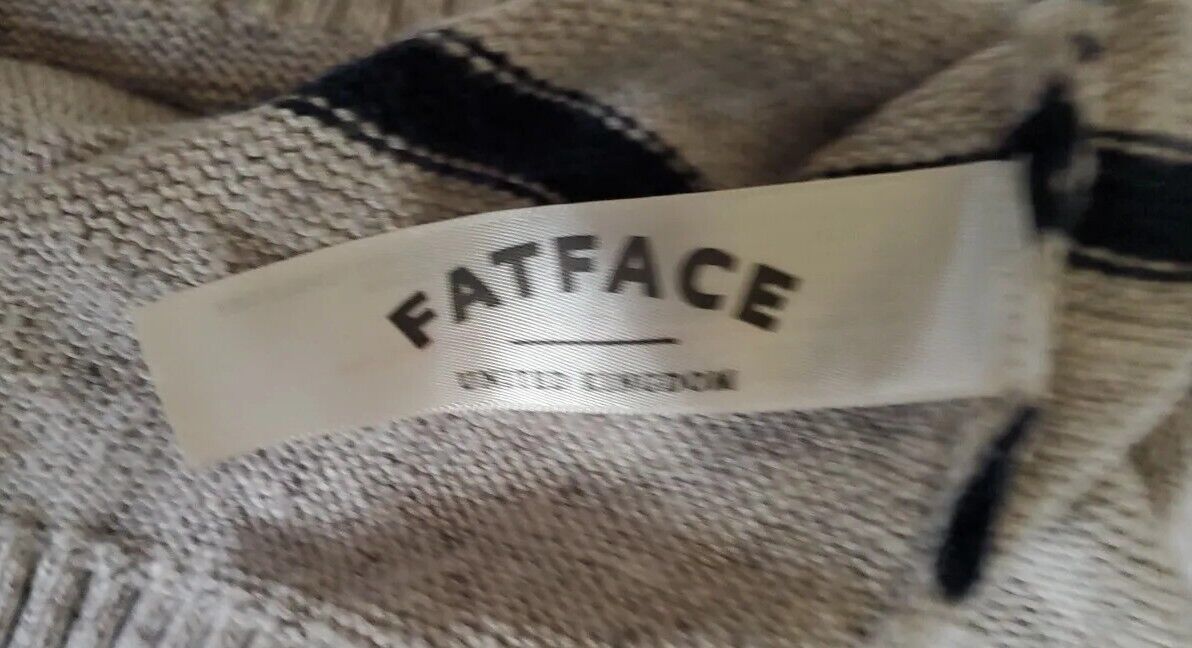 FAT FACE Jumper Sweater Mens M Grey Black Stripes Button Collar