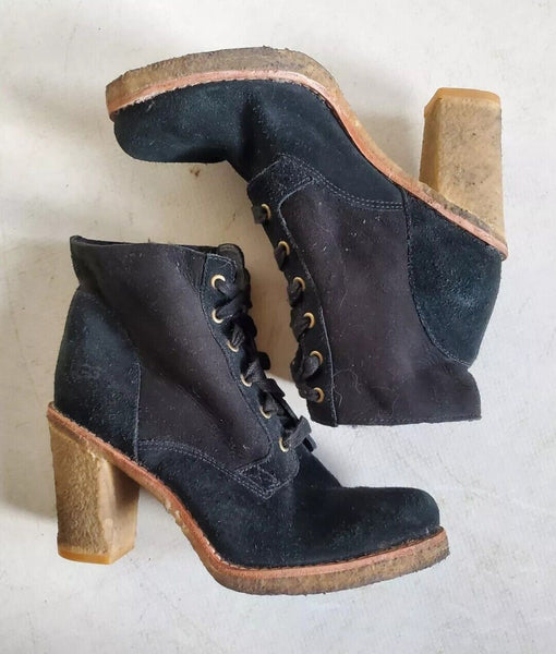 UGG Sofia Boots Heeled Laced Womens Uk 5.5 Black Suede Shearling Lining