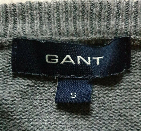 GANT Jumper Sweater Mens S Reg Fit Charcoal Grey Cotton V Neck