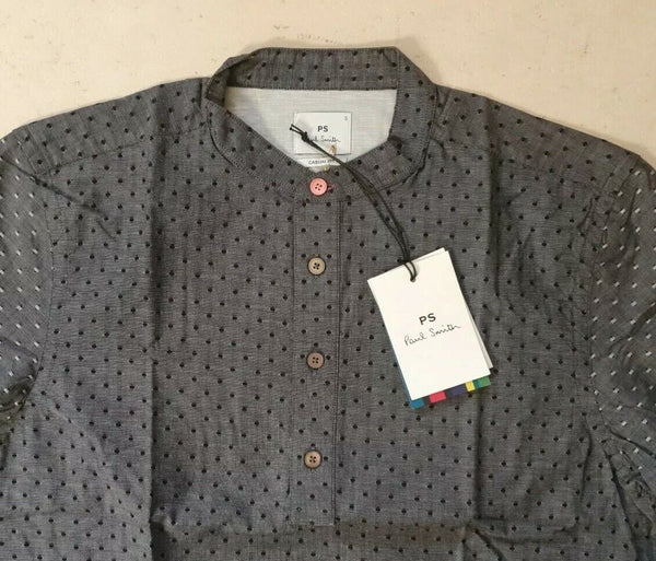 PAUL SMITH GRANDAD SHIRT Henley Grey Polkadot Mens S Rrp £145