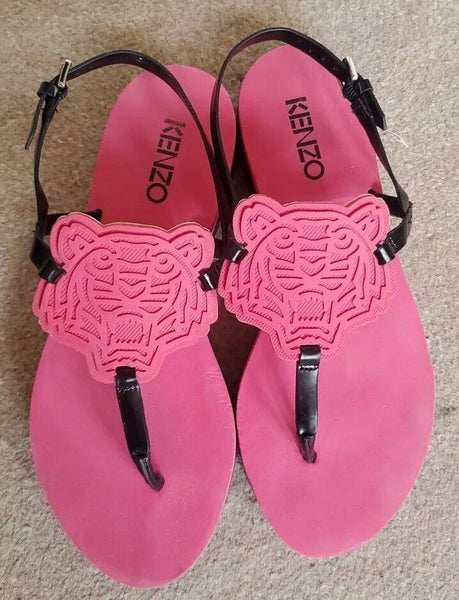 KENZO Sandals Strappy Tiger Womens Uk 4 Eu 36 Pink Boxed Worn Once Rrp £140