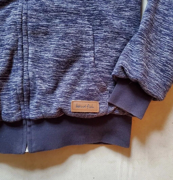 WEIRD FISH Hoodie Fleece Quilted Full Zip Mottled Blue Womens UK 12