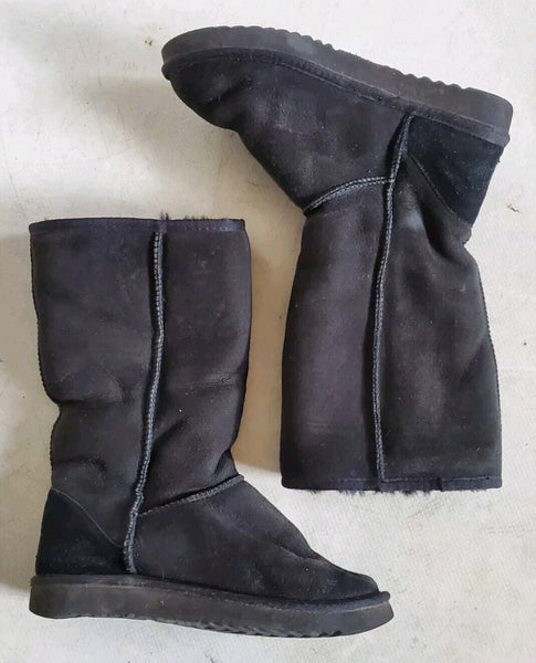 UGG Boots Classic Mid Calf Womens Uk 4 Eu 37 Black Suede Shearling Lining