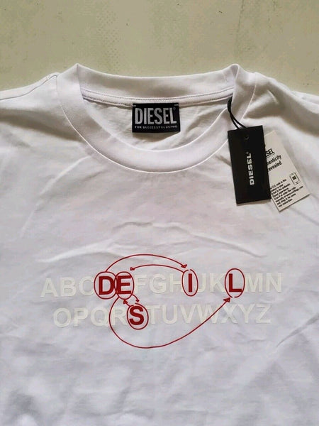 DIESEL T Shirt Tshirt Mens XS Alphabet White Cotton Regular Fit New With Tags