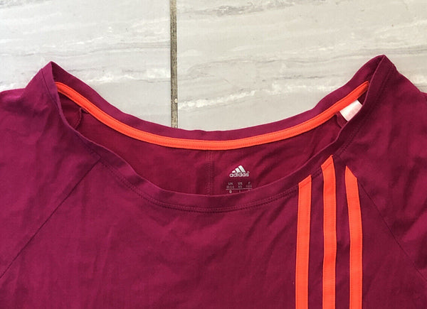 ADIDAS T Shirt Tshirt Womens XS Pink Stretch Triple Stripe In Orange