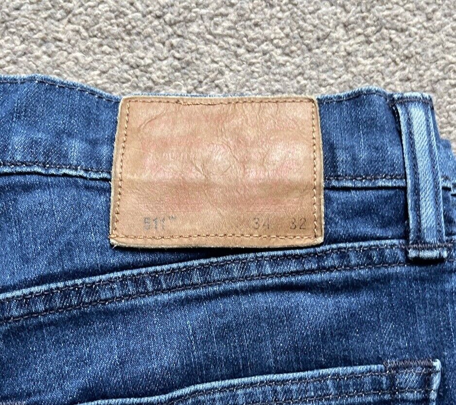 LEVIS 511 JEANS Mens W 34 L 32 vintage blue denim red tab regular fit A112