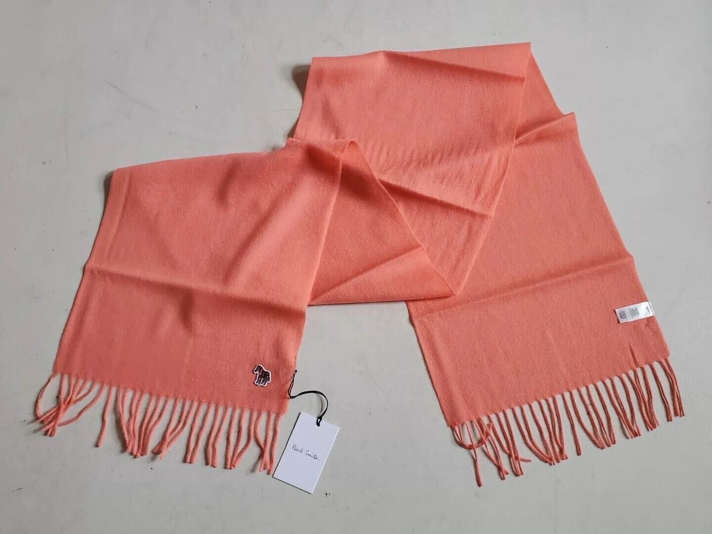 PAUL SMITH Scarf Zebra Salmon Pink Pure Lambswool Made in UK