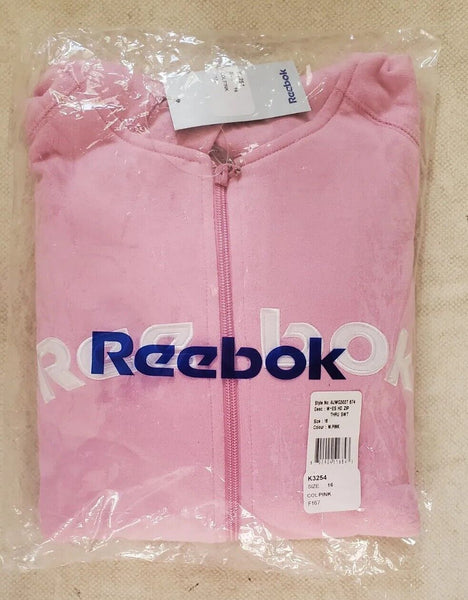 Reebok Full Zip Hoodie Jacket Womens UK 16 Pink Cropped Spellout Logo