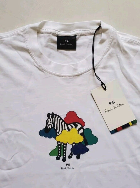 PAUL SMITH Tshirt T Shirt Womens XXL  Regular Fit White Cotton Zebra Dreaming