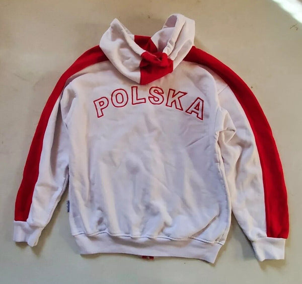 Vintage Y2K Polska Polish Hoodie - Coat of Arms Eagle Mens S White Red