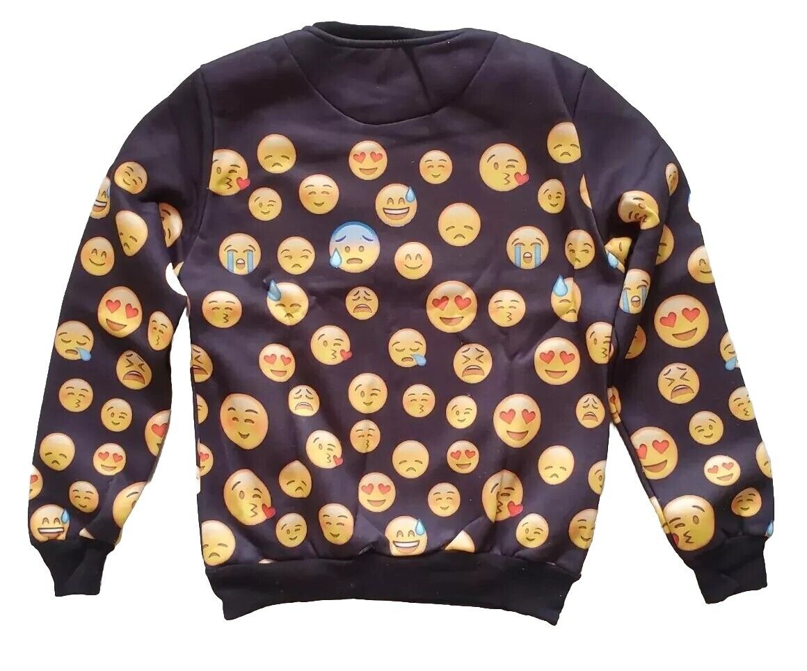Emoji Sweatshirt Black with Emoticons Size XL Fleece Lined