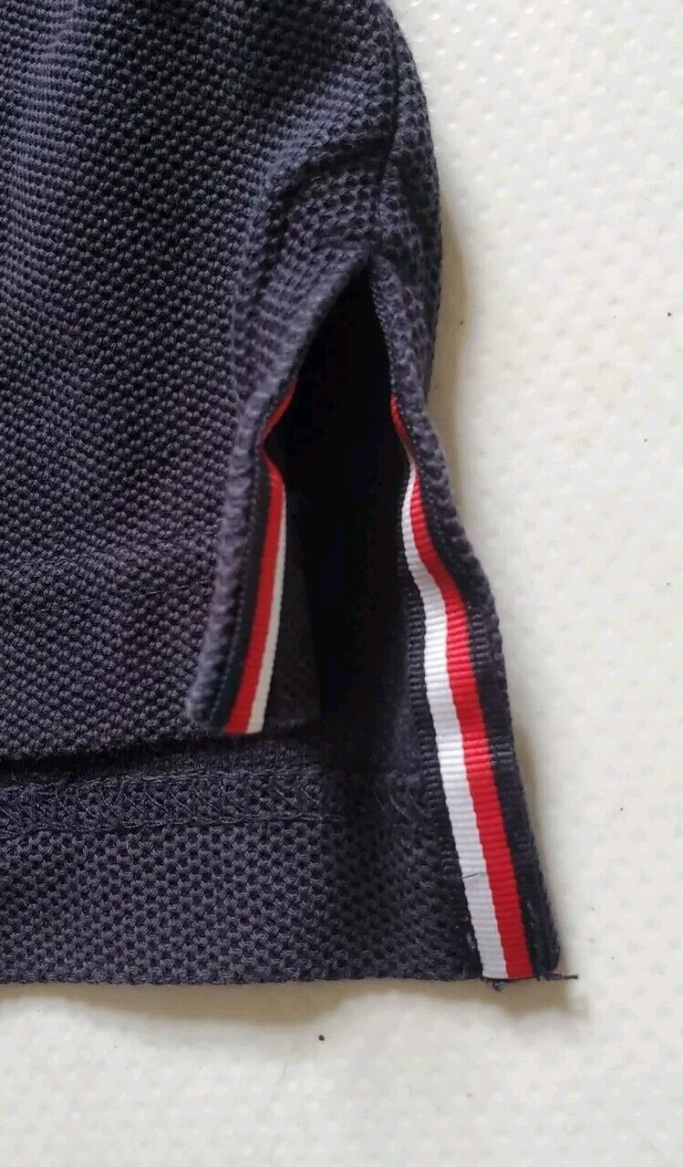 Vintage TOMMY HILFIGER Polo Shirt Mens L Casual Fit Navy Blue Signature Logo 90s
