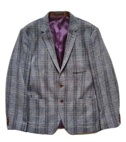 Bertoni Blazer Jacket Mens 44 R White Collection Grey Herringbone Wool Was £190