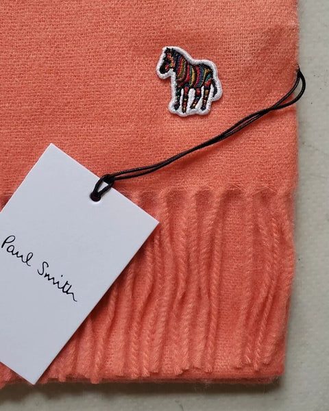 PAUL SMITH Scarf Zebra Salmon Pink Pure Lambswool Made in UK