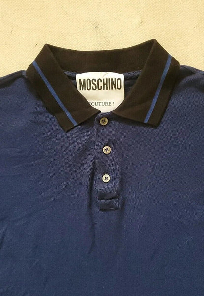 MOSCHINO COUTURE Polo Shirt Mens 38 Regular Fit Navy Blue Question Mark Detail