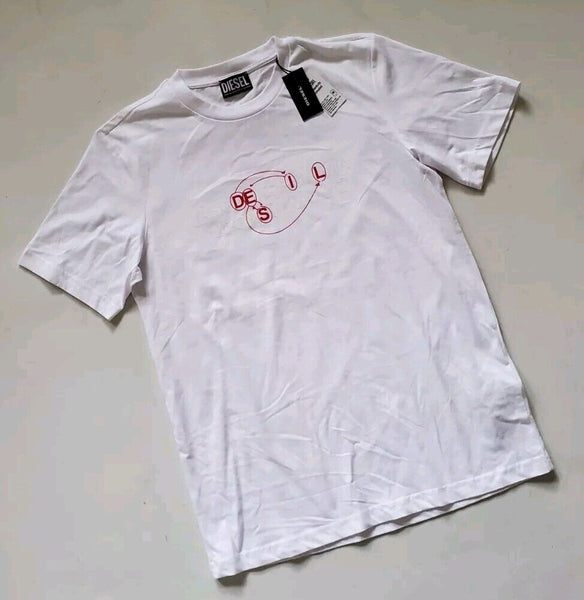 DIESEL T Shirt Tshirt Mens XS Alphabet White Cotton Regular Fit New With Tags
