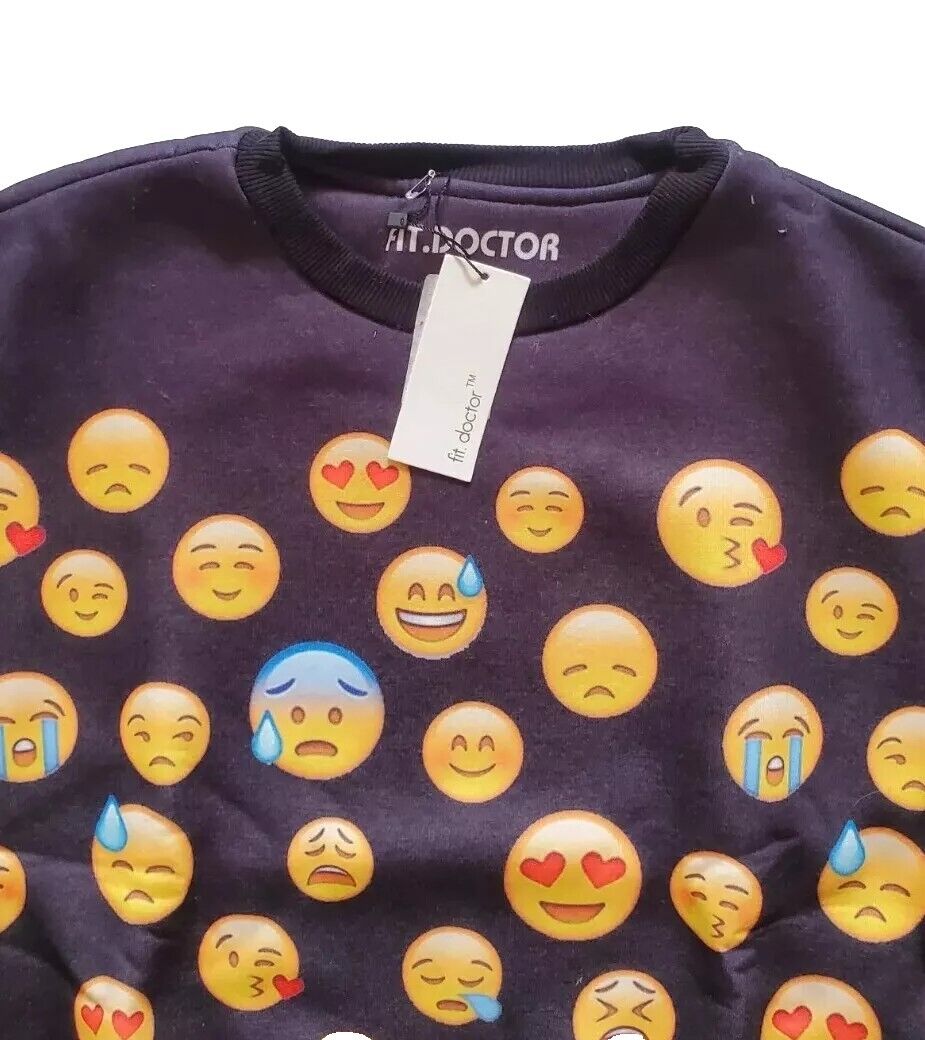 Emoji Sweatshirt Black with Emoticons Size XL Fleece Lined