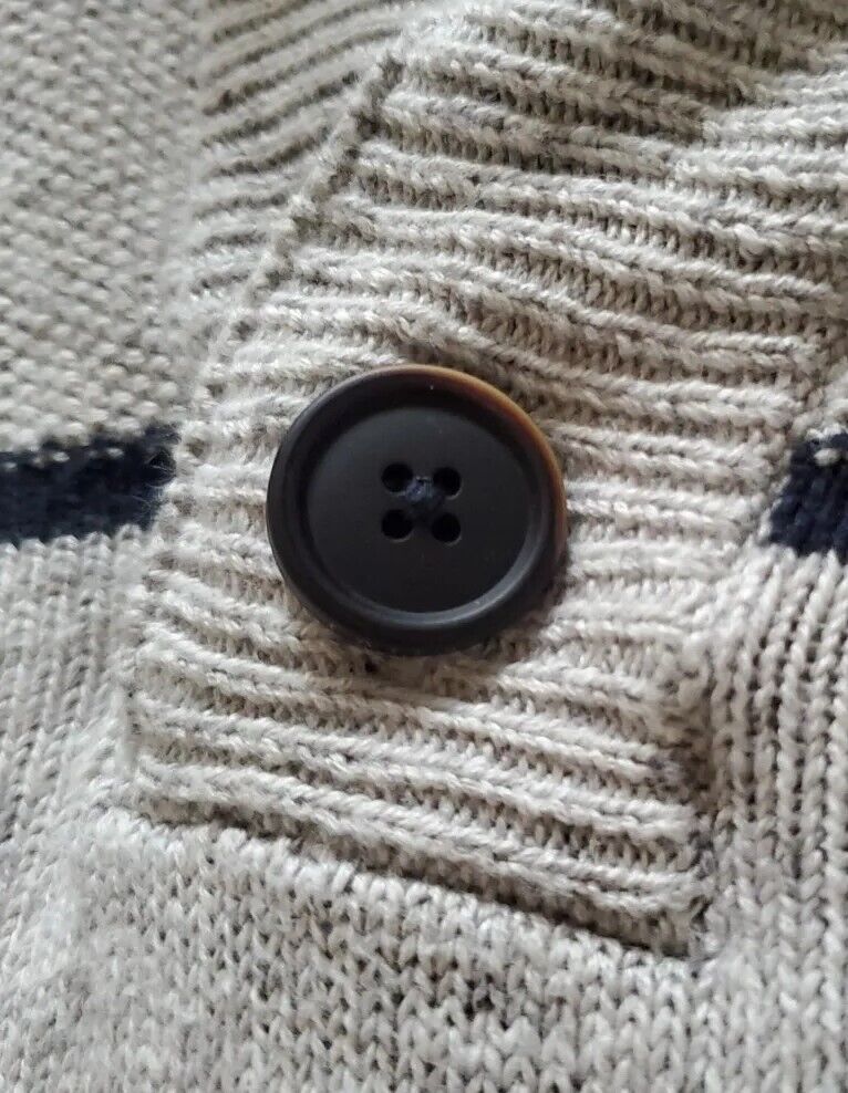 FAT FACE Jumper Sweater Mens M Grey Black Stripes Button Collar