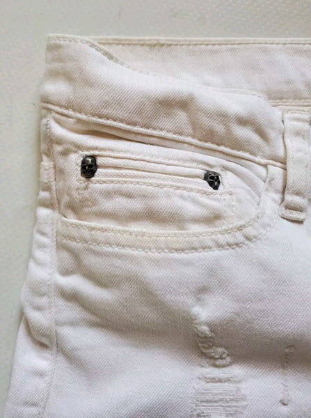 THE KOOPLES Jeans Womens W 29 L 30 Fitted White Stretch Denim Skull Detail