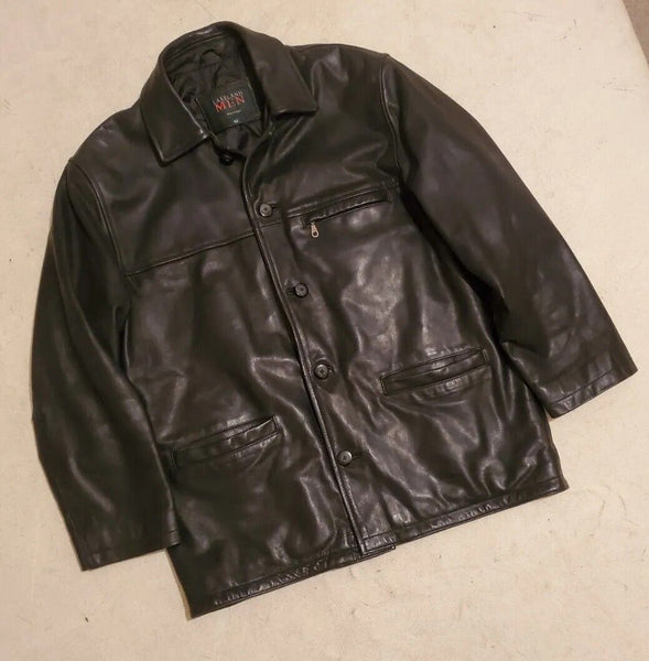 LAKELAND Leather Field Jacket Coat Mens M Black Heavyweight Quilted Lining