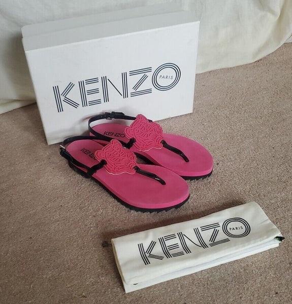 KENZO Sandals Strappy Tiger Womens Uk 4 Eu 36 Pink Boxed Worn Once Rrp £140
