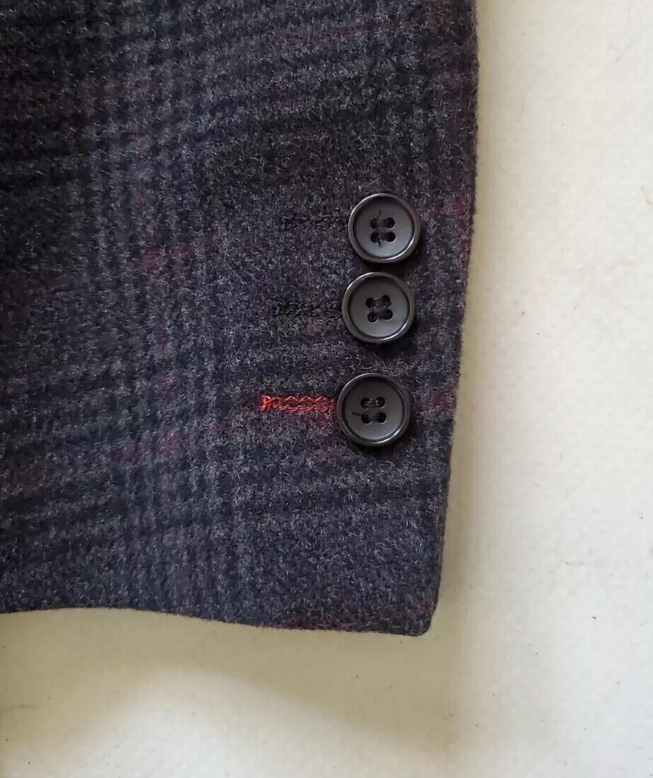 HOLLAND ESQUIRE Coat Overcoat Mens M Cashmere Wool Grey Windowpane Check £690