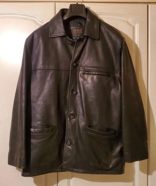 LAKELAND Leather Field Jacket Coat Mens M Black Heavyweight Quilted Lining