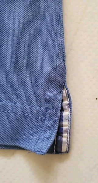 ETERNA Polo Shirt Mens M Comfort Fit Azure Blue Cotton Gingham Trim Worn Once