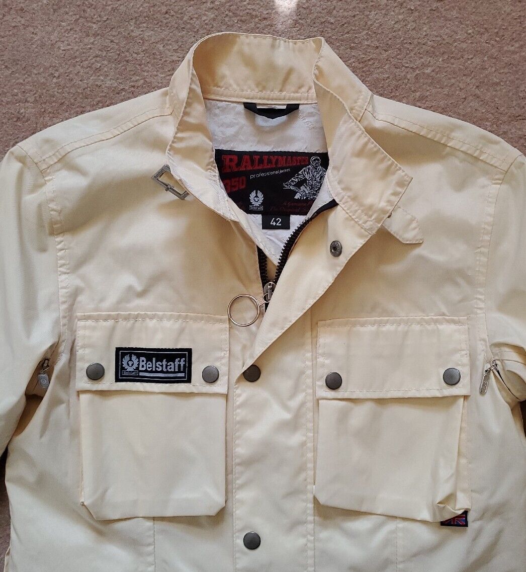 Belstaff Jacket Rallymaster 350 Pro Womens Size M 42 Ivory Nylon Motorcycle