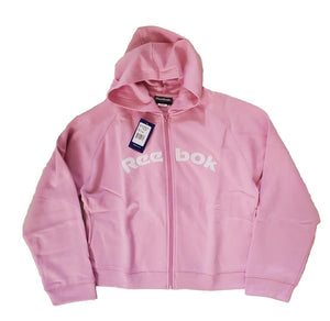 Reebok Full Zip Hoodie Jacket Womens UK 16 Pink Cropped Spellout Logo