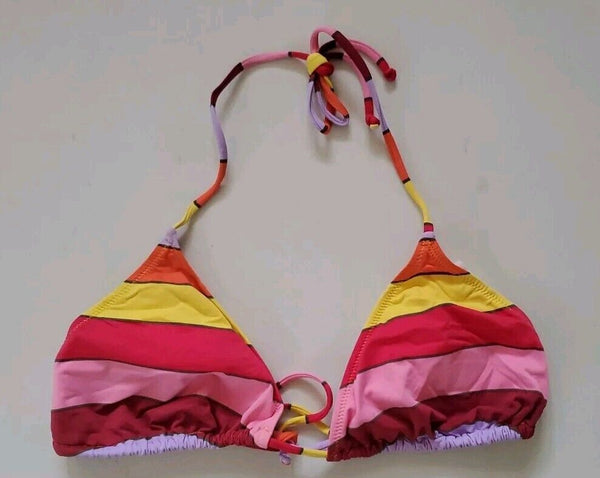 LACOSTE Bikini Swimsuit 2 Piece Halter Neck Size M Striped New With Pouch