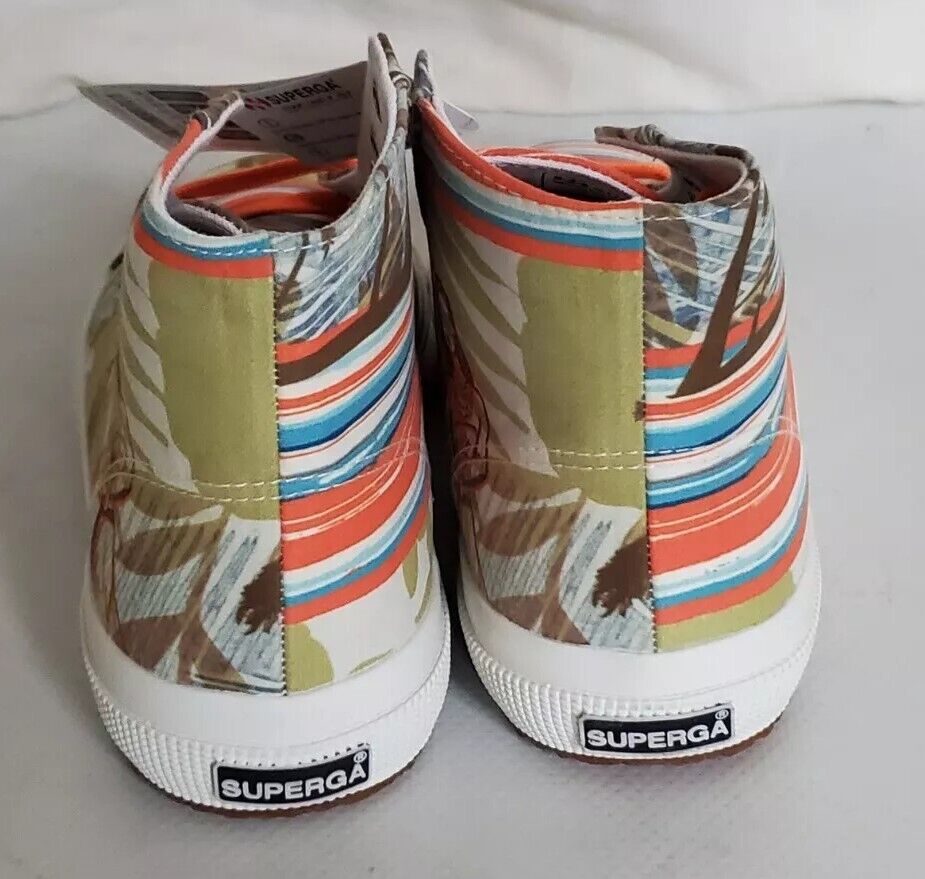 SUPERGA Hi Top Trainers Canvas Womens Uk 5.5 Eu 39 Hawaii Green Orange Rrp £140