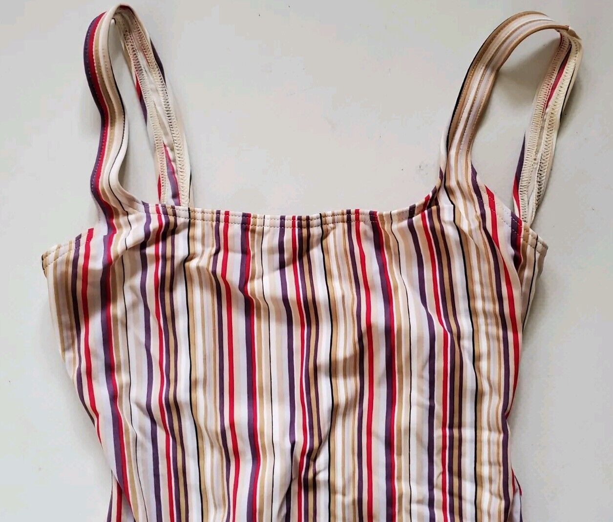 LACOSTE Swimsuit Swimming Costume 1 Piece Size S Striped New With Pouch