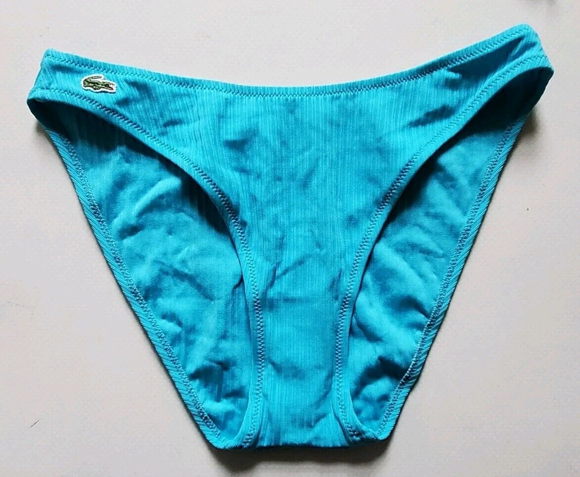 LACOSTE Bikini Swimsuit 2 Piece Size M Spellout Turquoise Blue New With Pouch