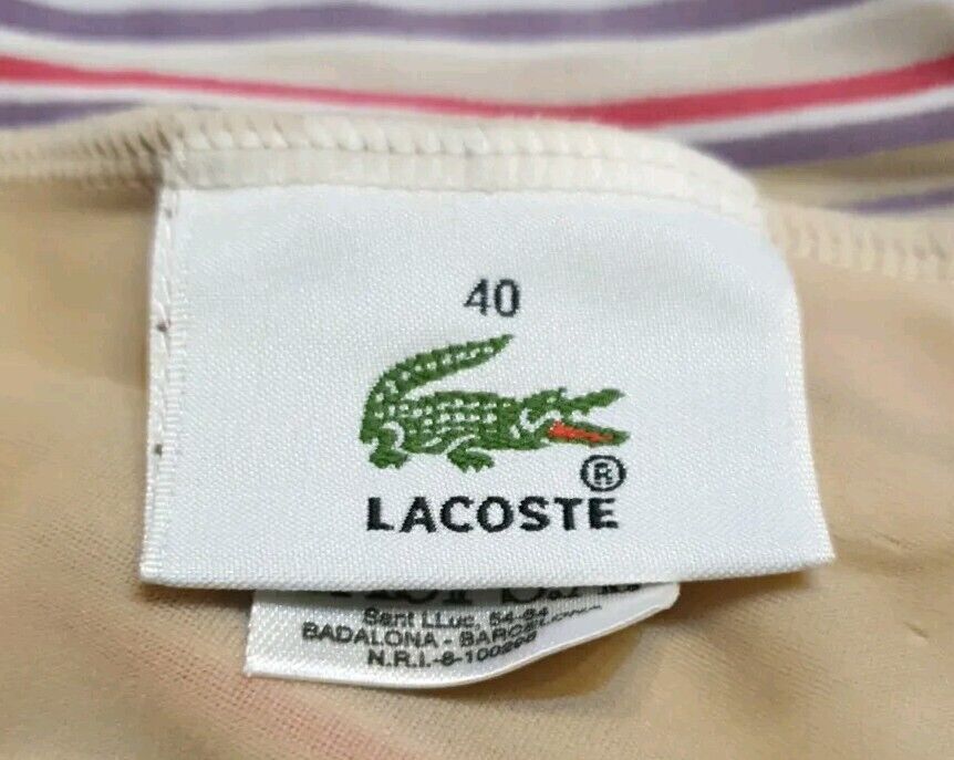 LACOSTE Swimsuit Swimming Costume 1 Piece Size S Striped New With Pouch