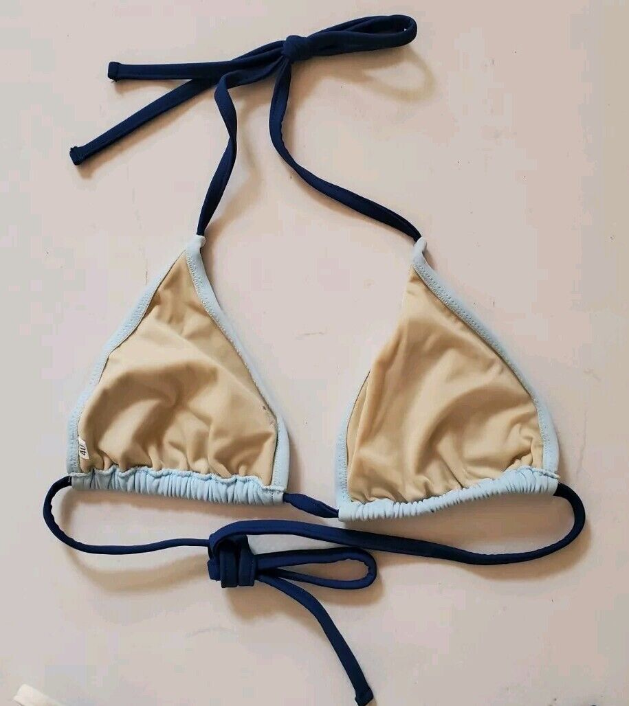 LACOSTE Bikini Swimsuit 2 Piece Size M Twotone Blue Halter Neck New With Pouch