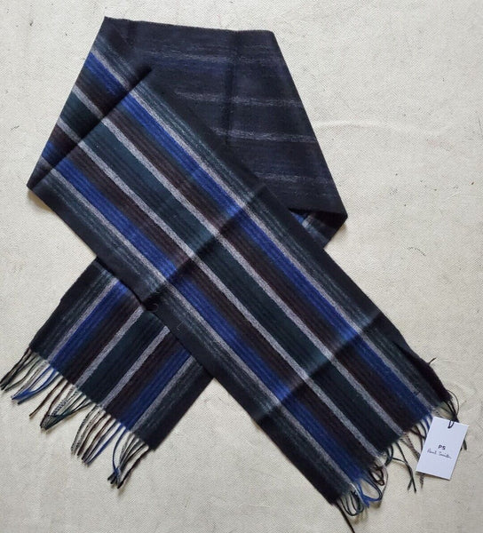 PAUL SMITH SCARF Mens Signature Stripes Lambswool Embroidered Logo Rrp £140