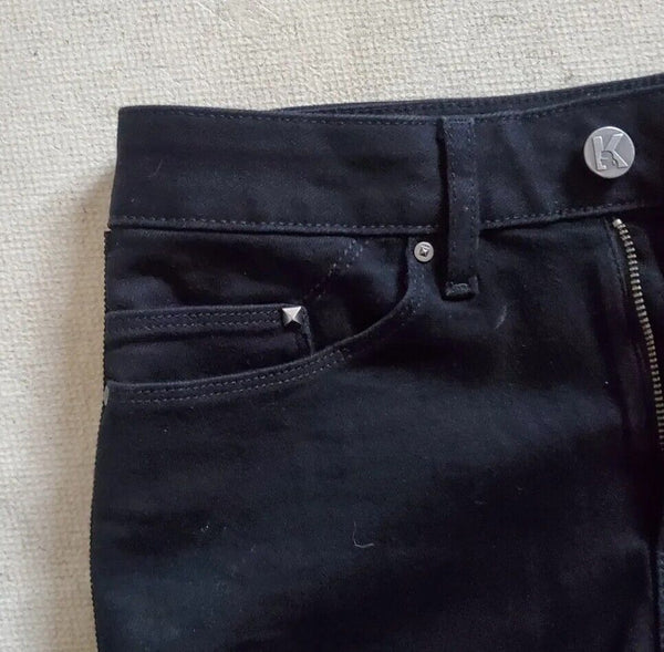 Womens KARL LAGERFELD JEANS W 27 L 30 Black Stretch White Stripe Logo Were €205